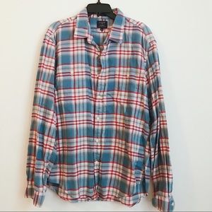 J Crew Blue White Red Flannel Shirt Soft Slim XL